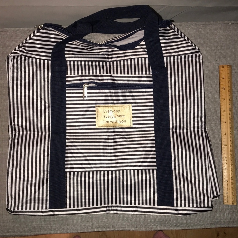 White & Blue striped beach bag